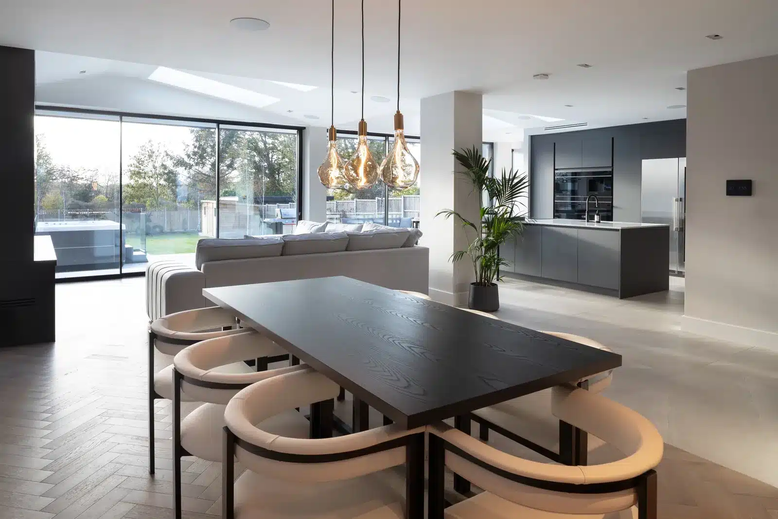Full-width open-plan kitchen, dining and living space with sliding glazing to the garden, Bromley